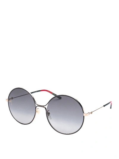 Shop Gucci Web Tips Metal Round Sunglasses In Black