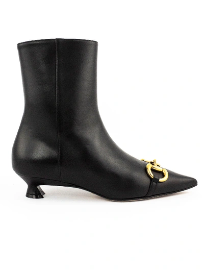 Shop Gucci Black Leather Ankle Boot In Nero