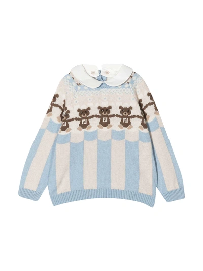 Shop Fendi Teddy Bear Sweater In Azzurro