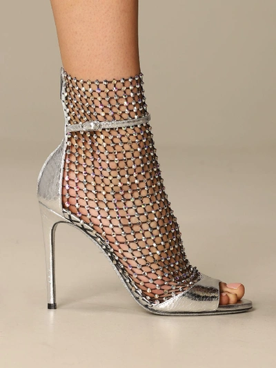 Shop René Caovilla Rene Caovilla Heeled Sandals Galaxia Ren&amp;eacute; Caovilla Sandal In Ayers Leather And Mesh With  In Silver