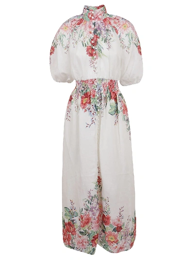 Shop Zimmermann Bellitude Shirred Waist Dress In Ivofl Ivory Floral