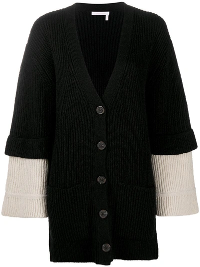 Shop See By Chloé Long Sleeve Ribbed Knit Cardigan In Black