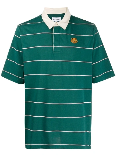 Shop Kenzo Tiger Crest Horizontal-stripe Polo Shirt In Green