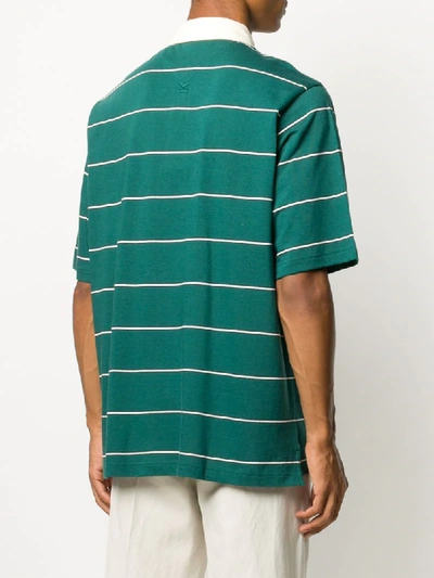 Shop Kenzo Tiger Crest Horizontal-stripe Polo Shirt In Green