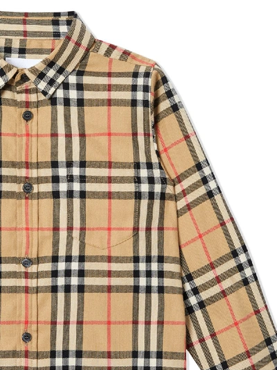 Shop Burberry Teen Vintage Check Cotton Flannel Shirt In Neutrals