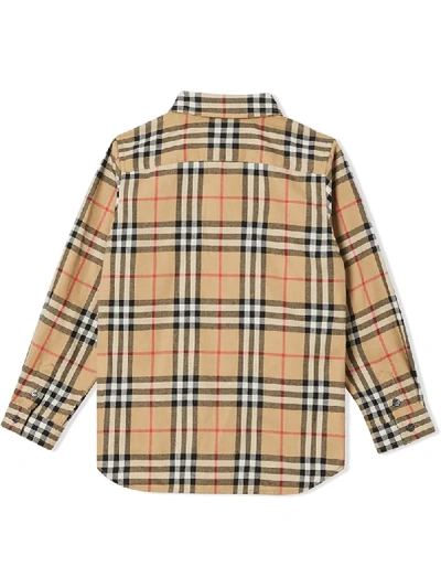 Shop Burberry Teen Vintage Check Cotton Flannel Shirt In Neutrals