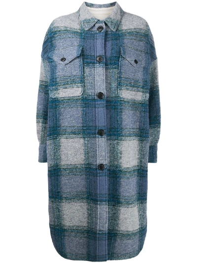 Shop Isabel Marant Étoile Plaid Print Coat In Blue