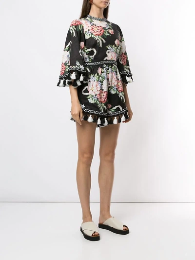 Shop Alice Mccall Magic Moment Floral-print Linen Playsuit In Black