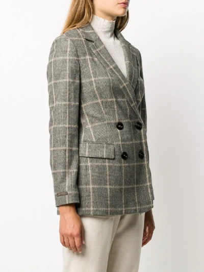 Shop Peserico Double-breasted Check Blazer In Grey