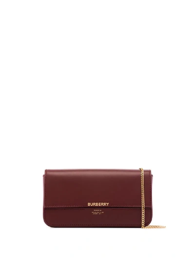 Shop Burberry Red Horseferry Print Leather Chain Wallet
