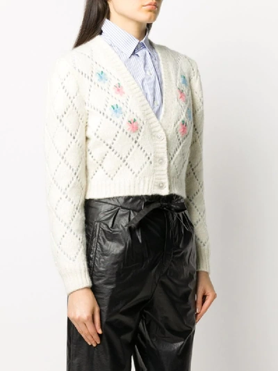 Shop Alessandra Rich Embroidered Pointelle Knit Cardigan In White