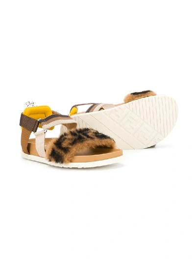Shop Fendi Ff Shearling Sandals In Brown