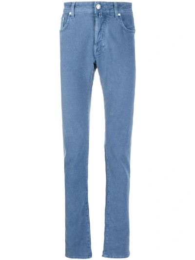 Shop Jacob Cohen Handkerchief Detail Slim-fit Trousers In Blue