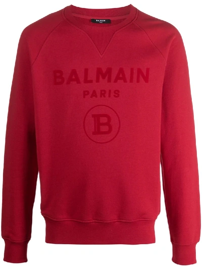 Shop Balmain Logo-print Raglan Sweatshirt In Red