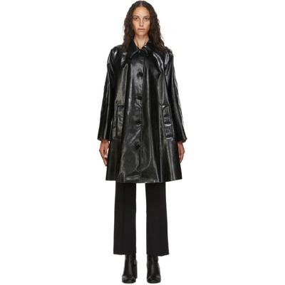 Shop Mm6 Maison Margiela Black Pleather Oversize Coat In 900 Black