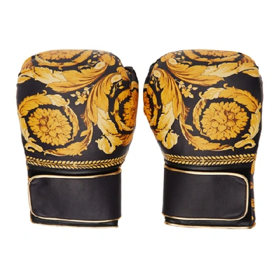 Shop Versace Black Barocco Boxing Gloves In Z7011