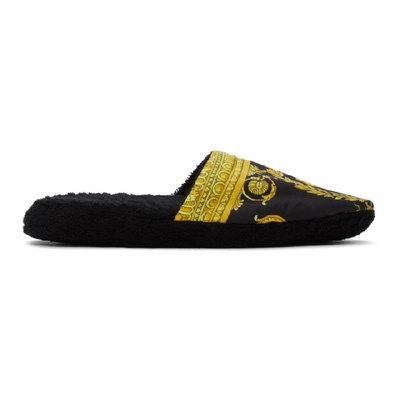 Shop Versace Underwear Black Baroque Slippers In Z4800 Black