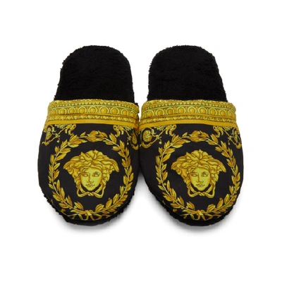 Shop Versace Underwear Black Baroque Slippers In Z4800 Black