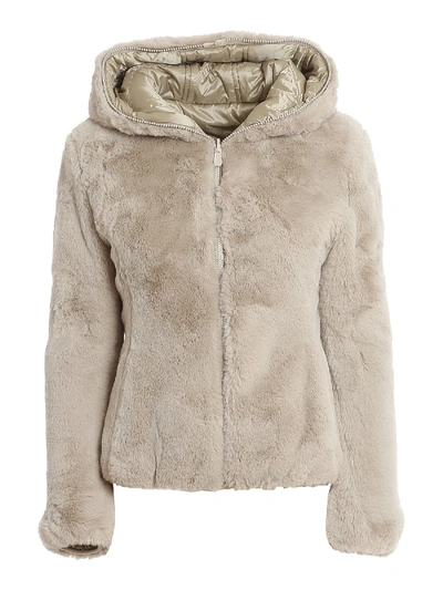 Shop Save The Duck Eco Fur And Nylon Reversible Down Jacket In Beige
