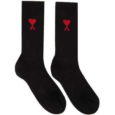 Shop Ami Alexandre Mattiussi Three-pack Black Ami De Coeur Socks In Black 001