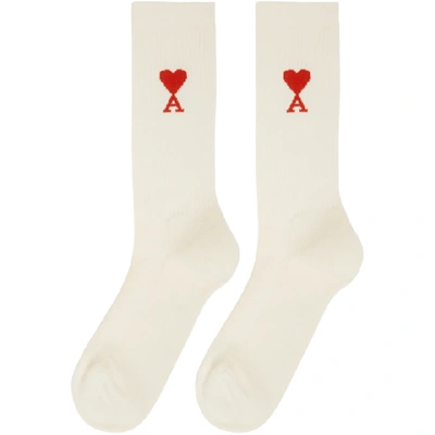 Shop Ami Alexandre Mattiussi Three-pack Off-white Ami De Coeur Socks In O/white 150
