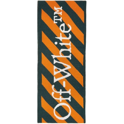 Shop Off-white Green And Orange Knit Diag Scarf In Dk Green/o