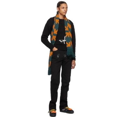 Shop Off-white Green And Orange Knit Diag Scarf In Dk Green/o