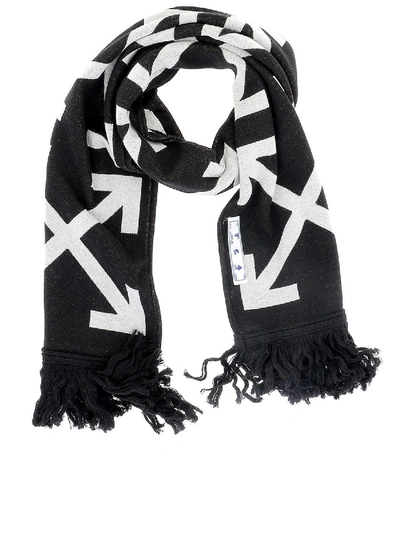 Shop Off-white Cotton Blend Scarf In Black And White