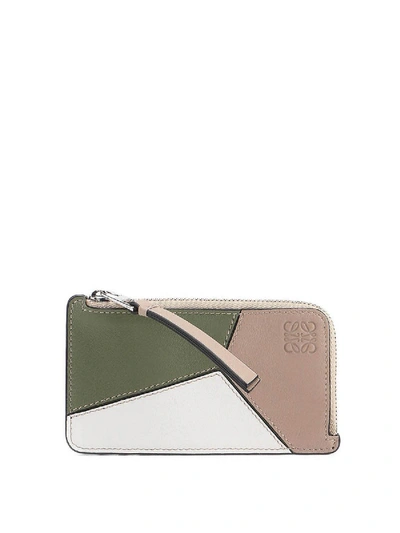 Shop Loewe Puzzle Cardholder In Green White And Beige In Multi
