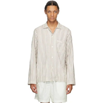 Shop Tekla White & Brown Striped Pyjama Shirt In Hopper