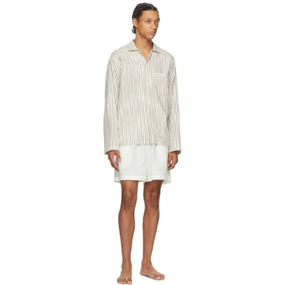 Shop Tekla White & Brown Striped Pyjama Shirt In Hopper
