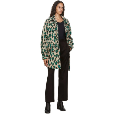 Shop Mm6 Maison Margiela Beige And Green Leopard Wool Oversize Coat In 001f Leopar