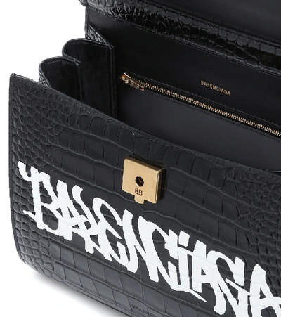 Shop Balenciaga Ghost Medium Leather Shoulder Bag In Black