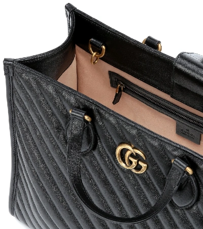 Shop Gucci Gg Marmont Medium Leather Tote In Black