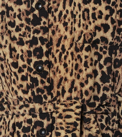 Shop Saint Laurent Leopard-print Silk Shirt Dress In Brown