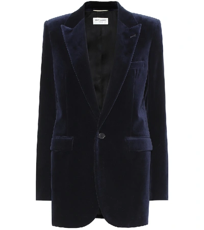 Shop Saint Laurent Cotton Velvet Blazer In Blue