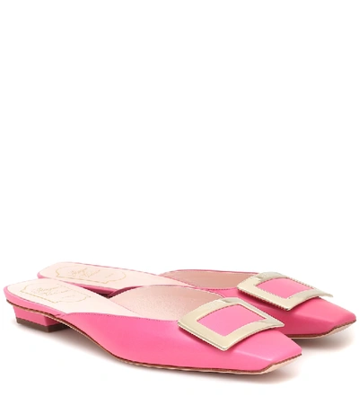 Shop Roger Vivier Belle Vivier Leather Mules In Pink