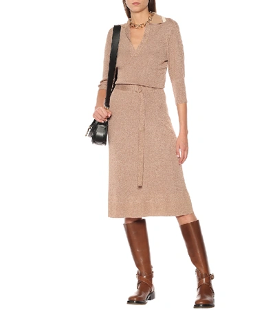 Shop Chloé Wool And Silk Knit Midi Dress In Beige