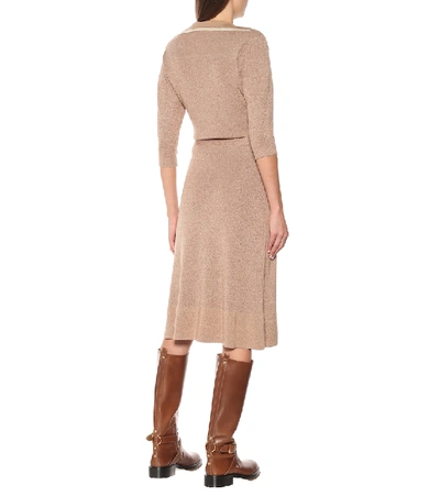 Shop Chloé Wool And Silk Knit Midi Dress In Beige