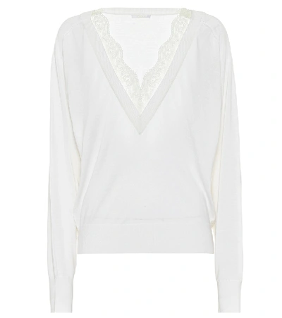 Shop Chloé Lace-trimmed Wool And Silk Sweater In White