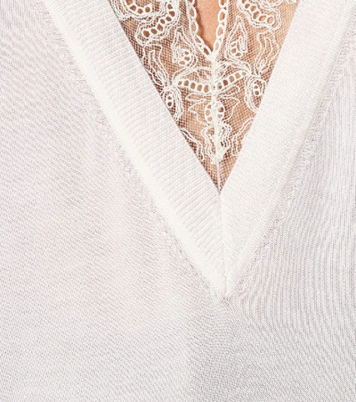Shop Chloé Lace-trimmed Wool And Silk Sweater In White