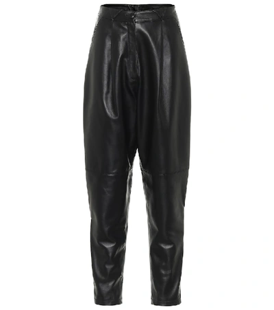 Shop Alessandra Rich High-rise Tapered Leather Pants In Black
