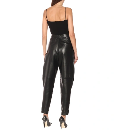 Shop Alessandra Rich High-rise Tapered Leather Pants In Black