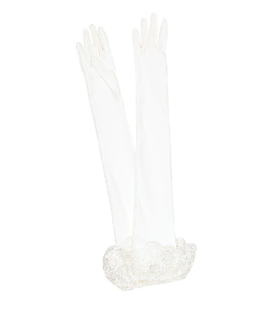 Shop Alessandra Rich Lace-trimmed Gloves In White