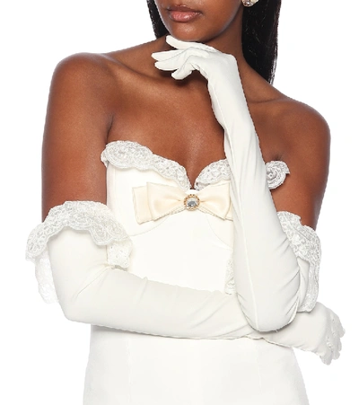 Shop Alessandra Rich Lace-trimmed Gloves In White