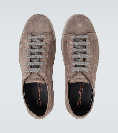 Shop Santoni Suede Low-top Sneakers In Beige