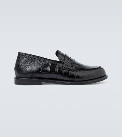 Shop Loewe Slip-on Leather Loafers In Black