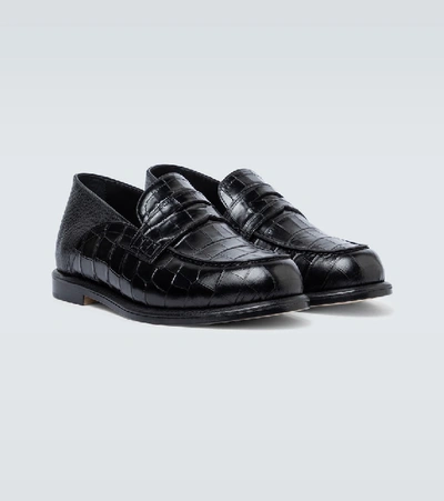 Shop Loewe Slip-on Leather Loafers In Black
