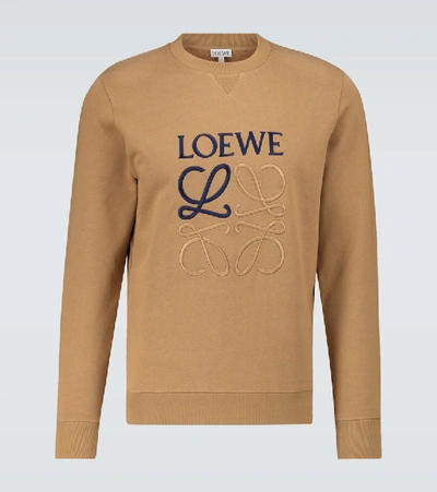 Shop Loewe Anagram Embroidered Sweatshirt In Brown