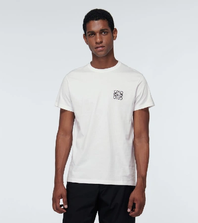 Shop Loewe Anagram Embroidered Cotton T-shirt In White